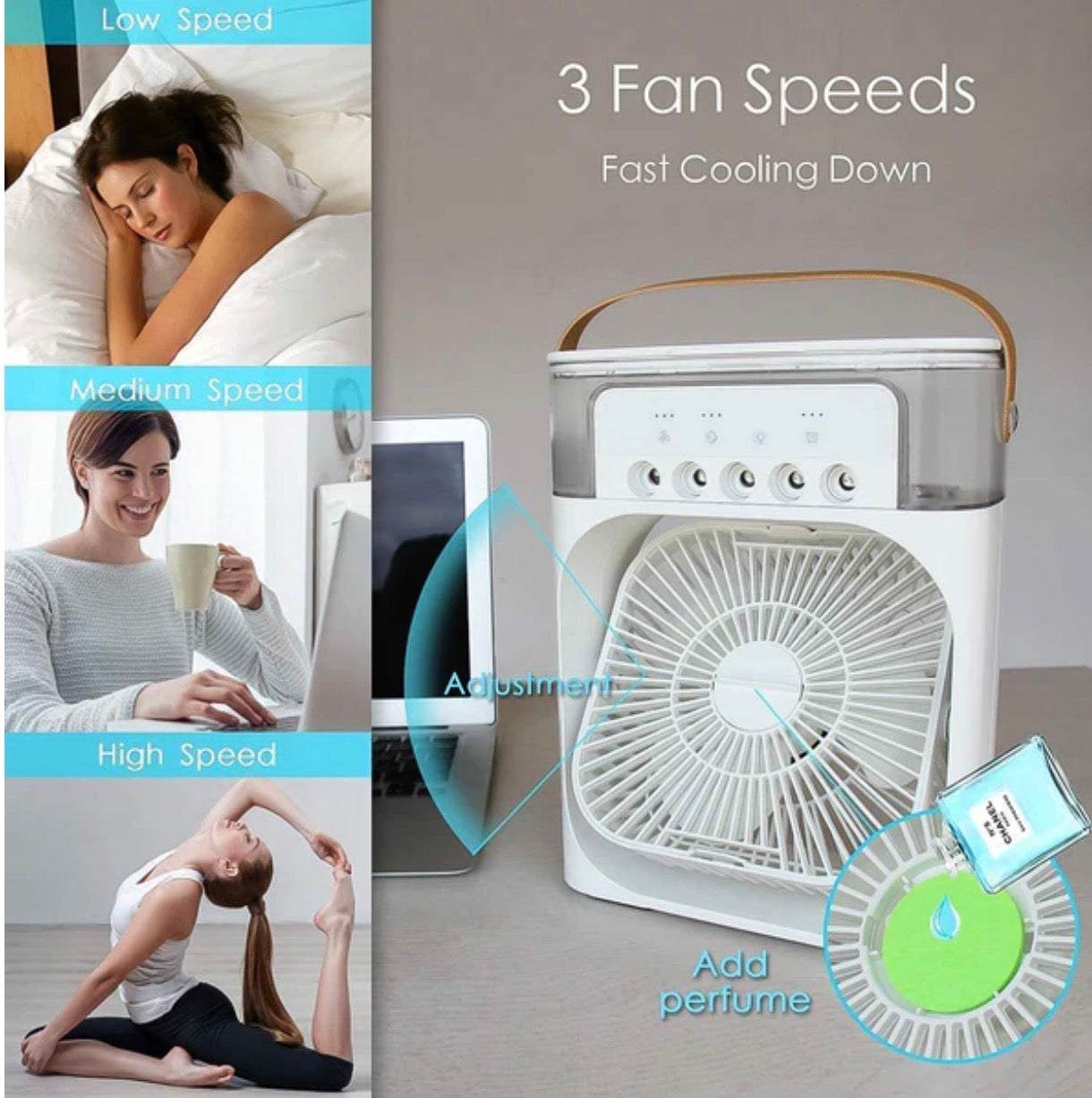 Cool Nova™ Portable Mini Air Cooler Fan | Portable Humidifier Air Cooler Mist Fan Mini Table Fan for Home with 3 Speed Mode with Water Spray