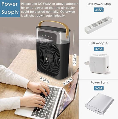 Cool Nova™ Portable Mini Air Cooler Fan | Portable Humidifier Air Cooler Mist Fan Mini Table Fan for Home with 3 Speed Mode with Water Spray